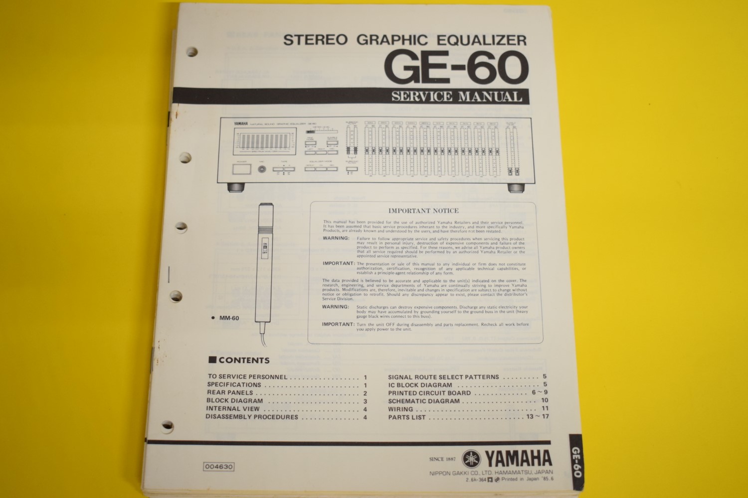 Yamaha GE-60 Equalizer Service Manual  			